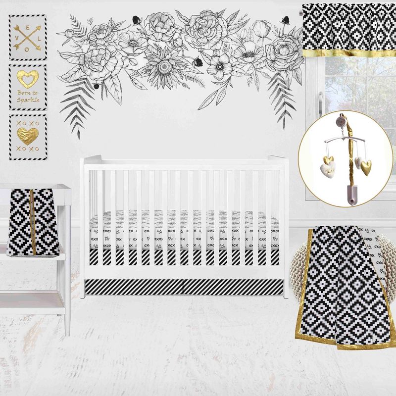 Bacati - Love Black Gold Nursery in a Bag 10 pc Boy or Girl Gender Neutral Unisex Baby Crib Bedding Set with 2 Crib Fitted Sheets, 1 of 12