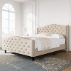 Queen Size Velvet Bed Frame with Headboard and Footboard, Tufted Wingback Headboard Upholstered Platform Bed Strong Wooden Slats Easy Assembly Beige - 4 of 4
