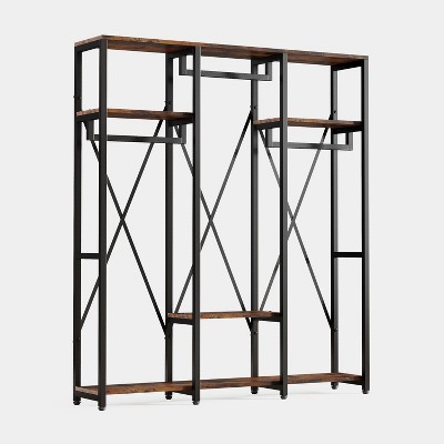 Tribesigns Freestanding Closet Organizer, Industrial 3 Rod Garment Rack with 4-tier Storage Shelf for Hanging Clothes and Storage