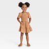 Toddler Girls' Short Sleeve Windowpane Dress - Cat & Jack™ Brown - 3 of 3