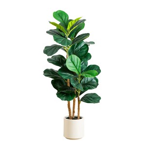 Nearly Natural 3-ft Artificial Fiddle Leaf Tree in Decorative White Planter - 1 of 1
