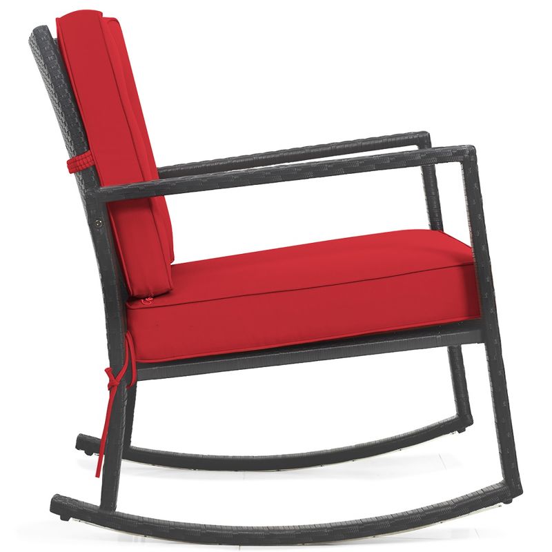 Costway Patio Rattan Rocker Chair Outdoor Glider Wicker Rocking Chair Cushion Lawn Red, 4 of 9