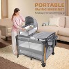 JOYMOR 7 in 1 Bedside Bassinet with Changing Table, All in One Nursery Center, Bedside Sleeper with Mattress, Sheet, Canopy, Storage Shelf,Gray - 2 of 4