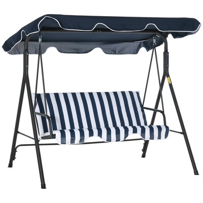 Outsunny 3-Person Porch Swing with Stand, Outdoor Swing for Patio Porch with Adjustable Tilt Canopy & Comfortable Swing Bench-Style Seat, Steel Frame
