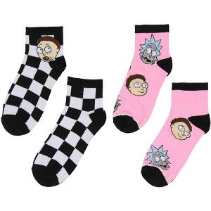 Rick and Morty Men's Face Expressions Print Checkered Quarter Crew Socks 2 Count - 1 of 4