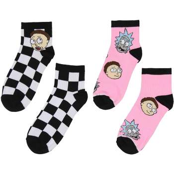 Rick and Morty Men's Face Expressions Print Checkered Quarter Crew Socks 2 Count Multicoloured