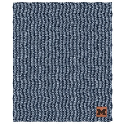 NCAA Michigan Wolverines Two- Tone Sweater Knit Throw Blanket with Faux Leather Logo Patch