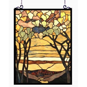 Chloe Lighting Autumn Valley Tiffany-Style Floral Stained Glass Window Panel 25" Height - 1 of 4