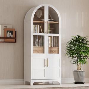 71" Arched Pantry Cabinet with Glass Doors,MDF Kitchen Storage Cabinet with Hidden Drawer,Farmhouse Pantry Cabinet for Dining Room-Coolbibila - 1 of 4