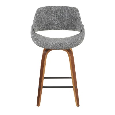 Flared Walnut Gray Swivel Counter Stool, Mid-Century Modern