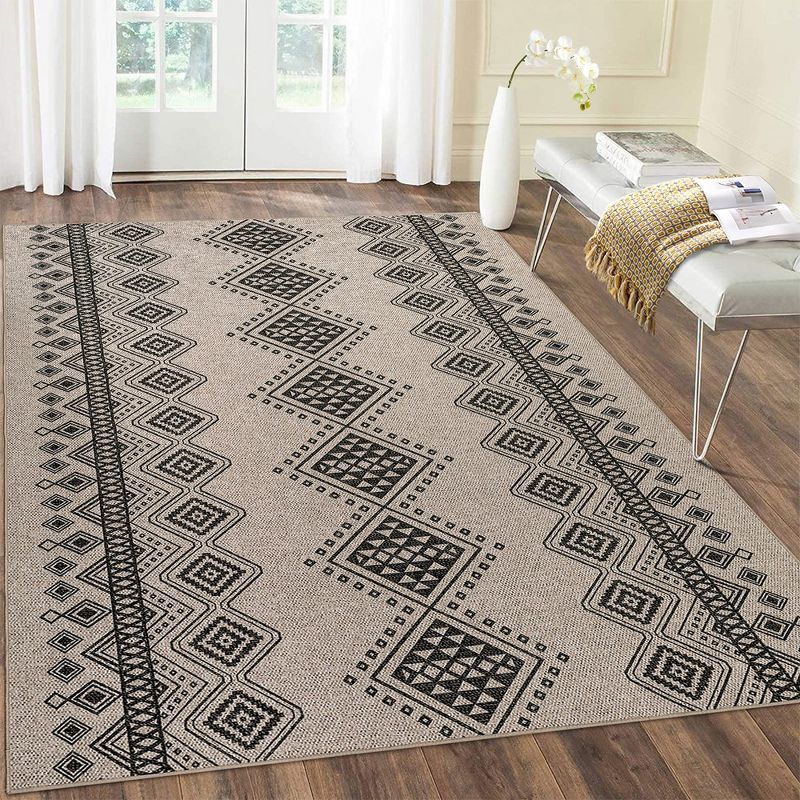 Easy Jute Rug Modern Geometric Area Rug Non Slip Rug Boho Washable Rug Contemporary Natural Indoor Throw Rug for Living Bedroom Office, 4' x 6' Brown, 1 of 9