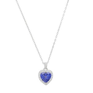 Sterling Silver Heart-cut Tanzanite CZ Halo Pendant - 1 of 1