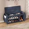 Wooden Storage Bench with Cushion, Flip Top Entryway Shoe Bench with Hidden Compartment, Shoe Rack Organizer for Entryway Bedroom Living Room - 2 of 4