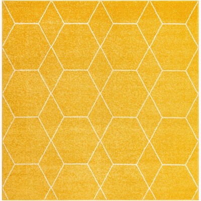 Modern Yellow Trellis Square Synthetic Indoor Rug