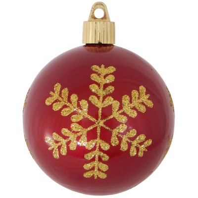 Christmas by Krebs 4ct Candy Red and Gold Leafy Flakes Shatterproof Shiny Christmas Ball Ornaments 3.25" (80mm)