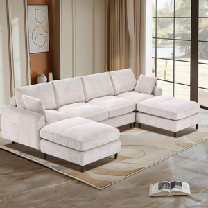 INFURNIC Sofas Modern Corduroy Modular Sectional Sofa U Shaped L Shaped Convertible with Pillows for Living Room, Beige, 121.65"*63"*32.68" - 1 of 4