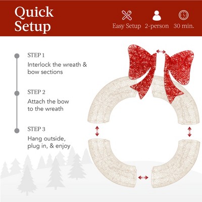 30-Inch White and Red LED Pre-Lit Outdoor Christmas Wreath with Bow