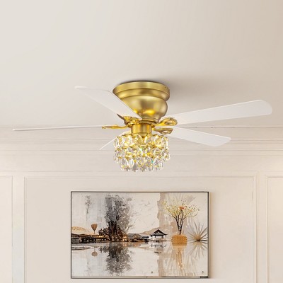 Parrot Uncle 48" Modern Gold Crystal Ceiling Fan with Light and Remote Flush Mount Ceiling Fan