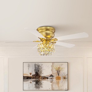 Parrot Uncle 48" Modern Gold Crystal Ceiling Fan with Light and Remote Flush Mount Ceiling Fan - 1 of 4