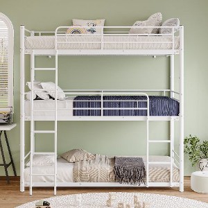 Kumasinova Twin-Over-Twin Bunk Bed with Trundle,Heavy Duty Metal Bed Frame with Full-Length Guardrails,Convertible to 2 Beds for Kids' Bedrooms/Dorms - 1 of 4