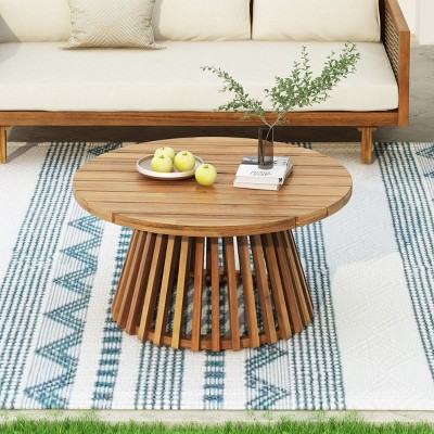 31.5" Round Outdoor Coffee Table with Sturdy Base, Small Patio Furniture, High-Quality Acacia Wood Table for Deck or Backyard–The Pop Home