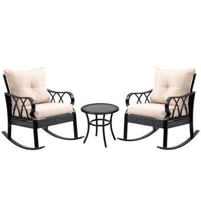 Resenkos 3-Piece Rocking Chair Bistro Set, Two Rocking Chairs And A Round Side Table, PE Rattan, Brown