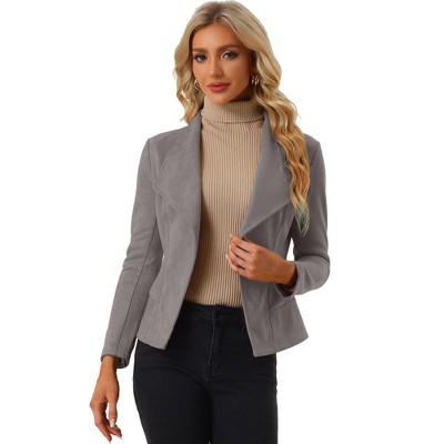 Allegra K Women's Faux Suede Lapel Draped Outwear Open Front Jacket