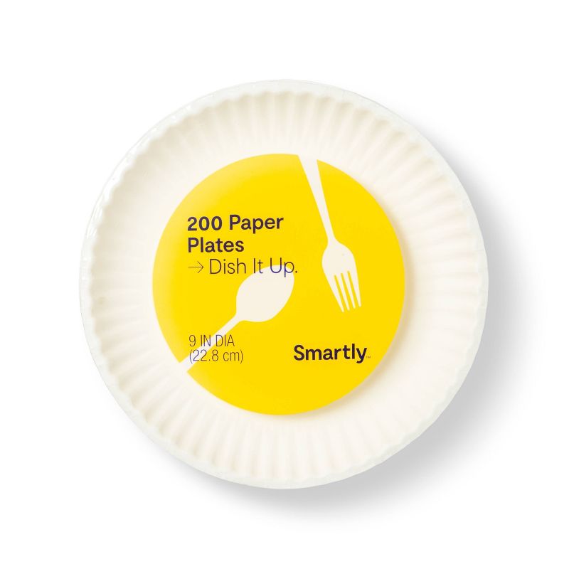 Disposable 9&#34; Paper Plates - Uncoated - 200ct - Smartly&#8482;, 1 of 6
