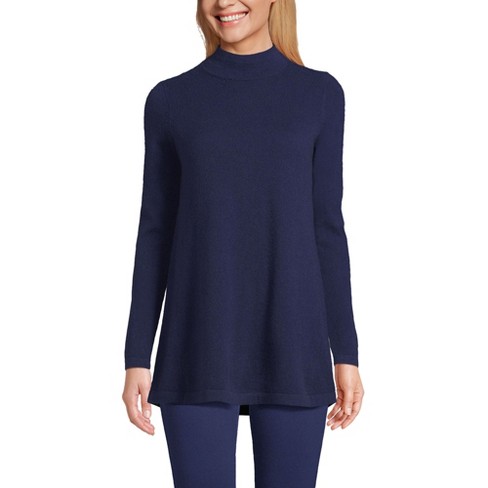 Lands End Women s Cashmere Mock Neck Swing Tunic Sweater Small Deep Sea Navy Target