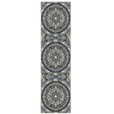 Oriental Weavers Torrey 072J1 Light Grey/ Blue Indoor/Outdoor Area Rug - 1'10" x 7'3"