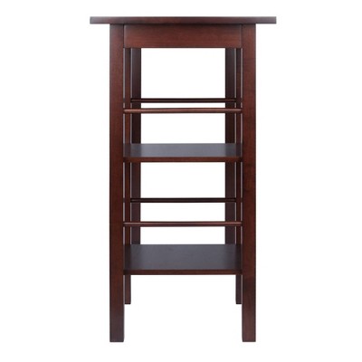 Walnut Wood Counter Height Kitchen Island with Shelves