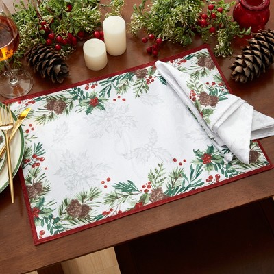 Holly Berry Flourish Holiday Fabric Placemats, Set of 4 - Multicolor