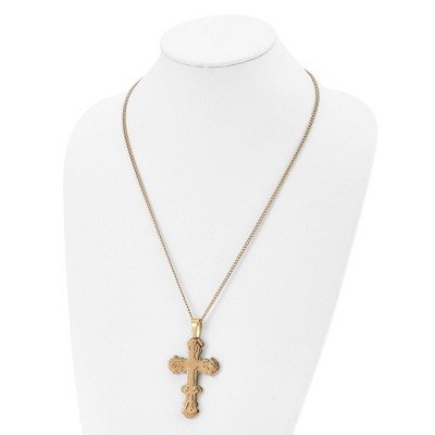 Chisel Stainless Steel Polished Yellow IP-plated Cross Pendant on a 24" Curb 24" Curb Chain Necklace