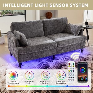 MOONMISS chenille 2-seater wood-legged sofa with LED light, USB charging port and storage bag Living room Bedroom Study room - 1 of 4