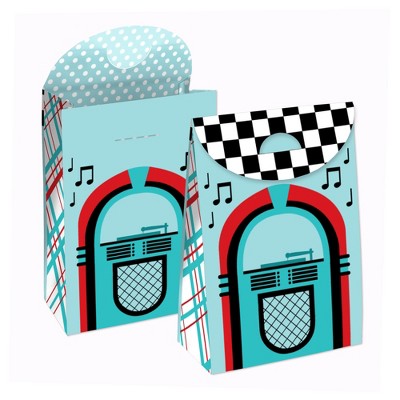 Big Dot of Happiness 50’s Sock Hop - 1950s Rock N Roll Gift Favor Bags - Party Goodie Boxes - Set of 12