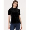 INSPIRE CHIC Women's Short Sleeve Velvet Keyhole Back Ruffle Mock Neck Shirt - 4 of 4