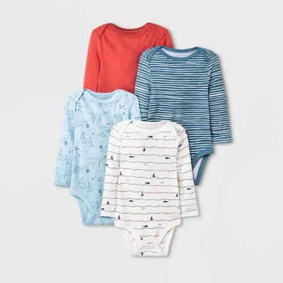 Image of Baby Boys' 4pk Sweet Seaside Long Sleeve Bodysuit - Cloud Island™ Blue 12M