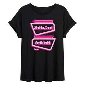 Women's - Barbie - Barbieland Real World This Way Signs Oversized Graphic T-Shirt - 1 of 4