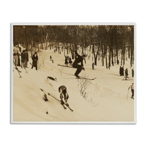 Stupell Industries Vintage Ski Slopes Winter Athletes Sepia Tone Photography Black Framed Giclee Art - 1 of 4