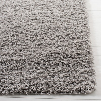 Light Grey Square Hand-Knotted Shag Synthetic Rug