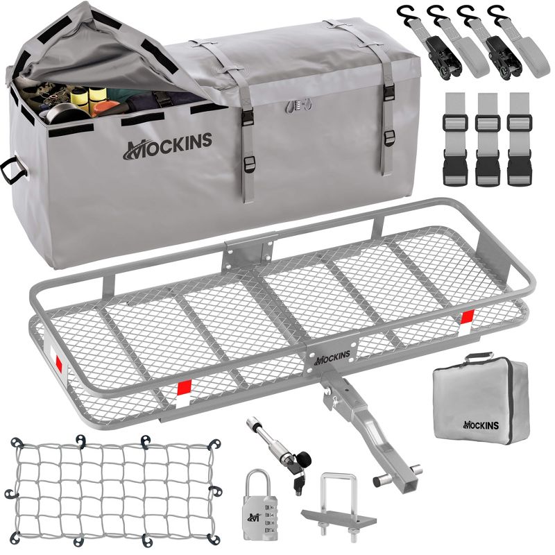 Mockins 60"x20"x6" Car Cargo Carrier Hitch Mount | 500 lbs Cap. Folding Hitch Basket with 16 CF Cargo Bag - Gray, 1 of 9
