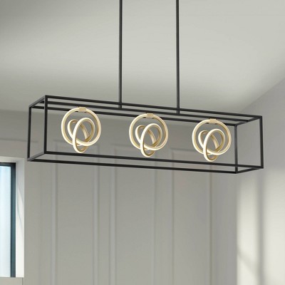 Modern Black Metal LED Pendant Chandelier with Gold Accents