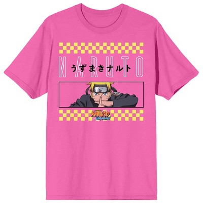Mens Naruto Anime Cartoon Pink Short Sleeve Graphic Tee