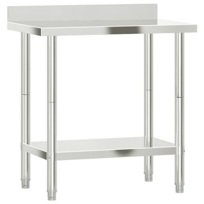 Stainless Steel Kitchen Work Table with Backsplash and Bottom Shelf