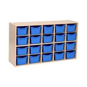 ECR4Kids Streamline 20 Cubby Tray Storage Cabinet with 20 Scoop Front Storage Bins, 4x5, Natural - 1 of 4
