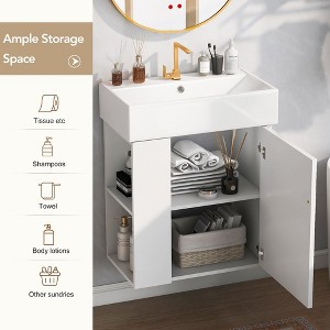 21.6 Inch Modern Floating Bathroom Vanity With Ceramic Basin, Storage Space Modern Wooden Bathroom Vanity - 1 of 4