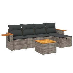 vidaXL 6 Piece Patio Sofa Set with Cushions Poly Rattan - 1 of 4