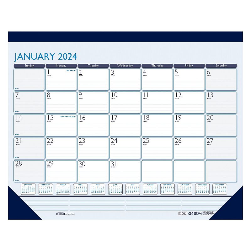 2024 House of Doolittle Contempo 22" x 17" Monthly Desk Pad Calendar White/Blue (151-24), 1 of 2