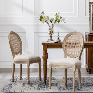 NicBex French Style Solid Wood Dining Chairs Set of 2 with Linen Cushion & Rattan Back,Natural Painting Kitchen Chairs,Living Room Chairs - 1 of 4