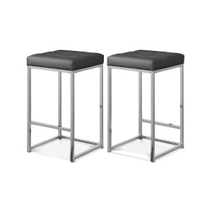 Meridian Furniture,Nicola Grey Vegan Leather Stool, Set of 2 - 1 of 4